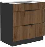 Spodní skříňka Monza 80 D 3S BB - Premium Box Barva korpusu: Černá, Barva dvířek: Ořech okapi