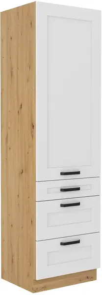 Vysoká potravinová skříňka Luna 60 DKS-210 3S 1F - Premium Box Barva korpusu: Dub artisan, Barva dvířek: Bílá