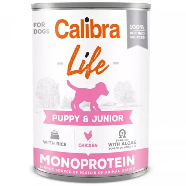 CALIBRA Life konzerva Puppy&Junior Chicken&rice pro štěňata 400 g