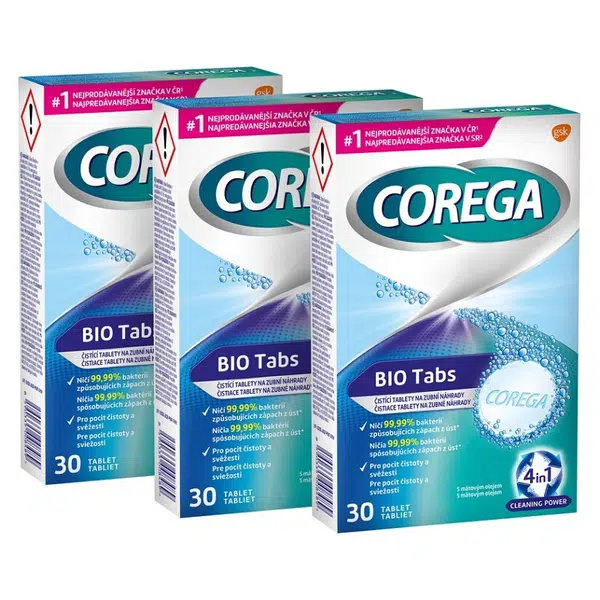 COREGA Bio tabs antibakteriální tablety pro zubní náhrady 3 x 30 kusů