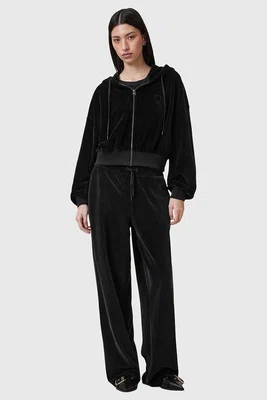 Velurové kalhoty AllSaints VIN černá barva, high waist, W028TC