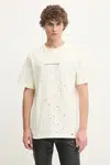 Bavlněné tričko PURPLE BRAND HWT JERSEY SS TEE béžová barva, s potiskem, P117-HFGT125