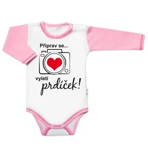 Baby Nellys Body dl. rukáv s vtipným textem, Připrav se..vyletí prdíček,56