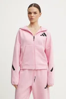 Mikina adidas Z.N.E. dámská, růžová barva, s kapucí, s potiskem, JC5393