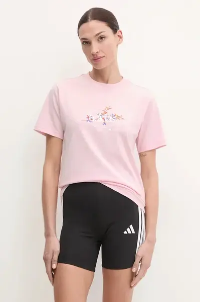 Bavlněné tričko adidas W Elem Flrl Tee růžová barva, JP0114