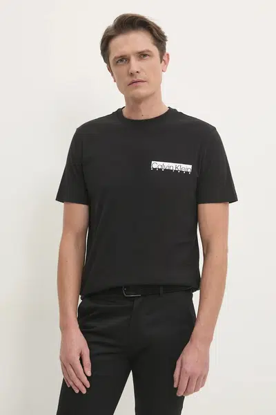 Bavlněné tričko Calvin Klein černá barva, s potiskem, K10K113800