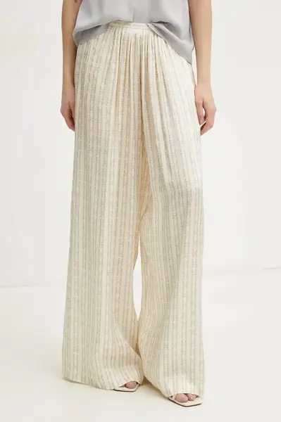 Kalhoty Forte Forte dámské, béžová barva, široké, high waist, 13628.my pants