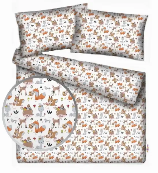 Baby Nellys 2-dílné bavlněné povlečení - Pohádková zvířátka, bílá, vel. 140 x 200/70 x 90 vel. 140 x 200/70 x 90