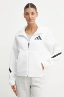 Mikina adidas Z.N.E. dámská, bílá barva, s kapucí, s potiskem, JE7849