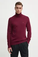 Svetr s příměsí kašmíru Tommy Hilfiger vínová barva, lehký, s golfem