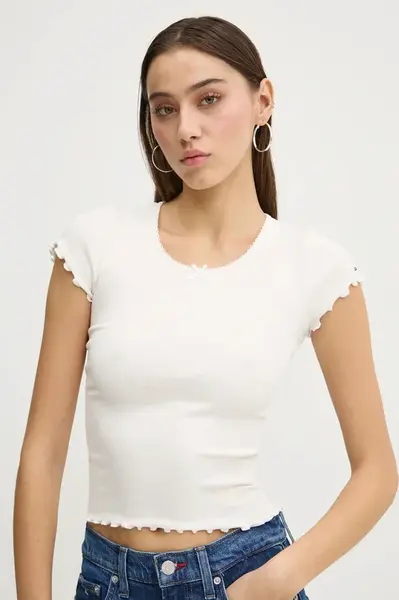 Tričko Tommy Jeans béžová barva, DW0DW19504