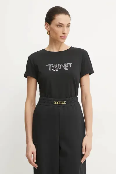 Bavlněné tričko Twinset černá barva, 251TP2540