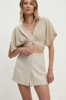 Kalhotová sukně Answear.LAB béžová barva, high waist