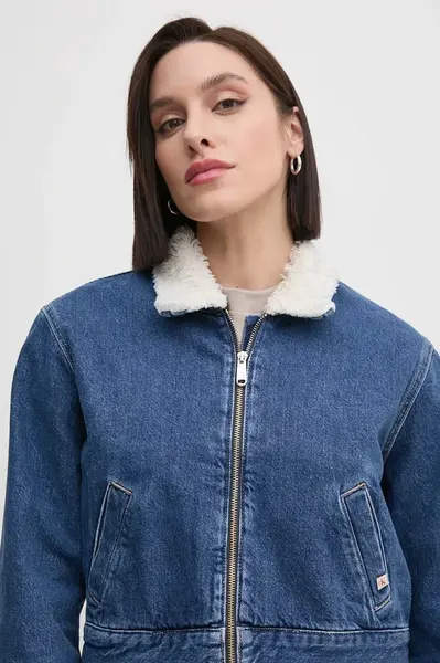 Džínová bunda Calvin Klein Jeans dámská, tmavomodrá barva, přechodná, J20J224906