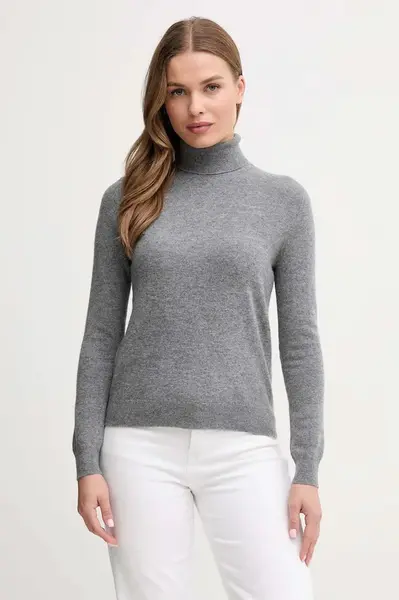 Vlněný svetr United Colors of Benetton dámský, šedá barva, s golfem, 1002D2348