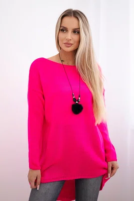 Włoski Svetr s náhrdelníkem růžový neon