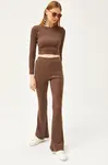 Olalook Women's Bitter Brown Top Crop Blouse Bottom Spanish Tights Raised Suit