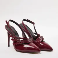 Trendyol Burgundy Band Detailed Pointed Toe Women's Thin Heel Shoes
