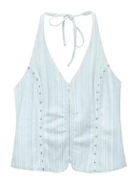 Pull&Bear Top  pastelovo modrá / svetlomodrá / šedobiela