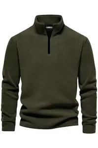 49143 Dewberry Half Zipper Stand Collar Mens Fleece-DARK KHAKI