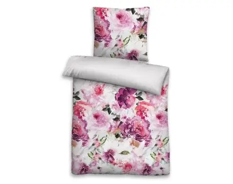 Obliečky Rosa, bavlnený satén, ružové kvetinové%