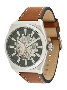 FOSSIL Analógové hodinky 'Everett'  koňaková / tmavozelená / strieborná