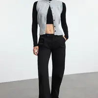 Trendyol Black Pleated Low Waist Wide Leg Trousers