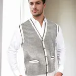 37376 Dewberry Houndstooth Patterned Mens Knit Vest-STONE