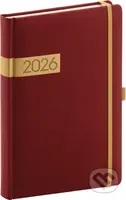 NOTIQUE Denný diár Twill 2026 (bordovo-zlatý) (s pútkom na pero, elastické zatváranie)