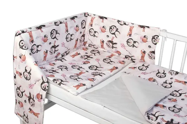 3-dielna sada Mantinel s obliečkami , Tučniaky, biela/sivá