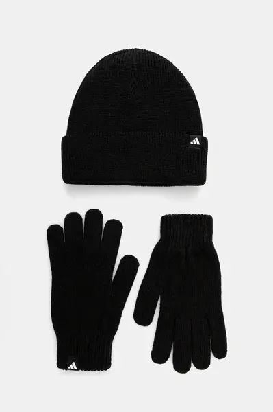 Čepice a rukavice adidas Glove Beanie černá barva, JN9443