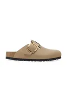 Kožené pantofle Birkenstock Boston Big Buckle dámské, béžová barva, 1030393