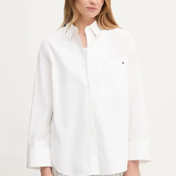 Bavlněná košile Tommy Hilfiger dámská, bílá barva, relaxed, s klasickým límcem, WW0WW45892