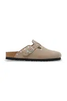 Semišové pantofle Birkenstock Boston Rivet dámské, béžová barva, 1030418