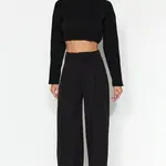 Trendyol Black Velcro pásek s vysokým pasem skládané široké pletené kalhoty