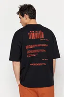 Trendyol Black Oversize/Široký střih Krátký rukáv Dálný východ Tištěné 100% bavlněné tričko