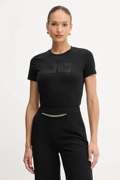 Bavlněné tričko Elisabetta Franchi dámské, černá barva, MA00756E2