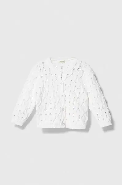 Dětský bavlněný kardigan United Colors of Benetton bílá barva