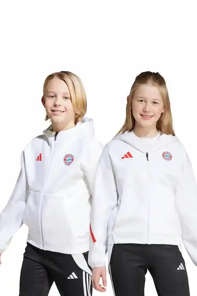 Dětská mikina adidas Performance FC Bayern Munich bílá barva, s kapucí, s potiskem, JM9437