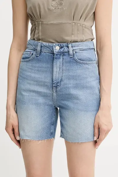 Džínové šortky Guess dámské, modrá barva, high waist, W5GD47 D5B94
