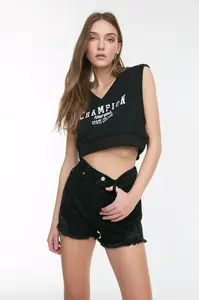 Trendyol černé roztrhané mini džínové šortky