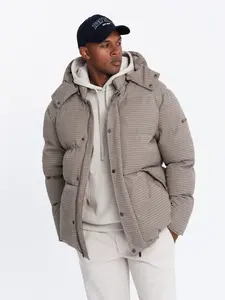 Ombre High padded puffer jacket with pattern - brown