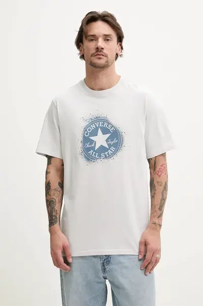 Bavlněné tričko Converse šedá barva, s potiskem, 10027998-A01