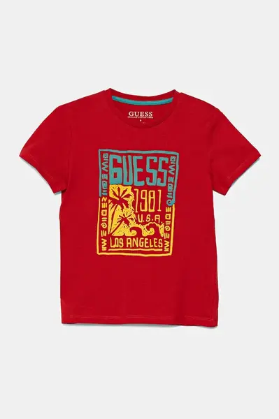 Dětské bavlněné tričko Guess červená barva, s potiskem, N5GI16 K8HM4