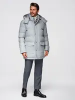 Ombre Warm men's long parka jacket with wool - light grey melange