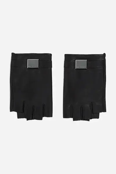 Kožené rukavice bez prstů Karl Lagerfeld dámské, černá barva, A2W33050