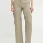 Kalhoty Guess ENORA dámské, zelená barva, široké, medium waist, W5GB16 WH5N2