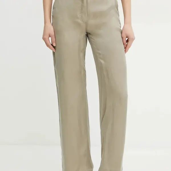 Kalhoty Guess ENORA dámské, zelená barva, široké, medium waist, W5GB16 WH5N2