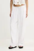 Lněné kalhoty Abercrombie & Fitch dámské, bílá barva, široké, high waist, KI156-5153