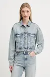 Džínová bunda Tommy Jeans dámská, modrá barva, přechodná, oversize, DW0DW21289